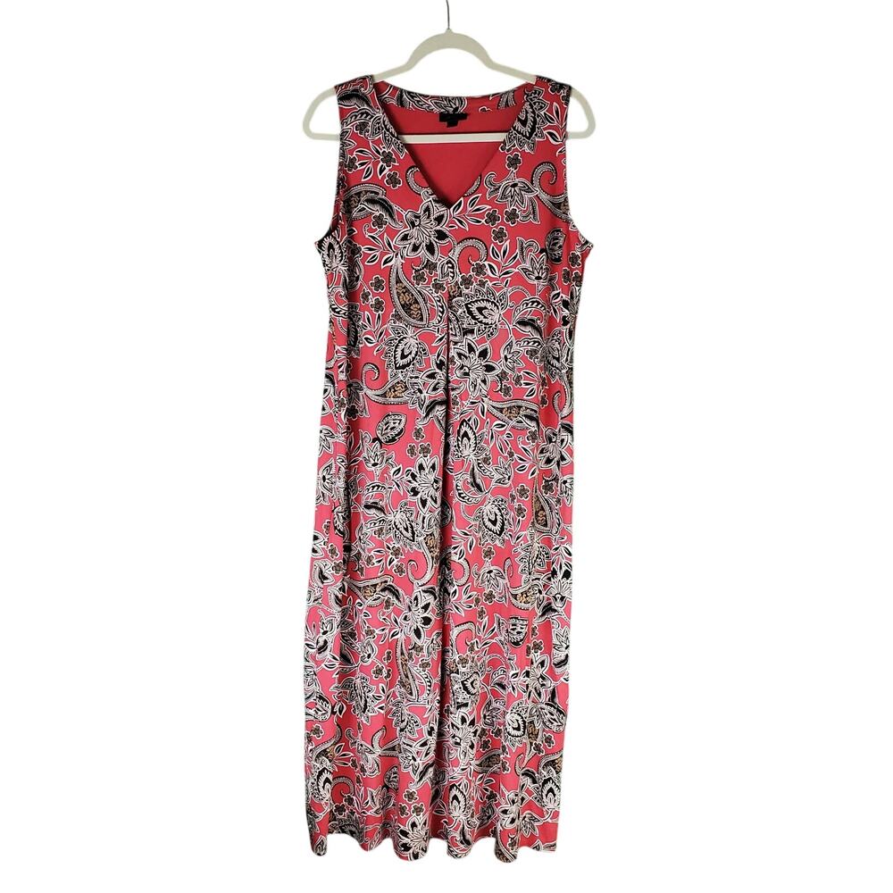 J. Jill Wearever Womens Pink Floral Paisley Sleeveless Maxi Dress Size Large